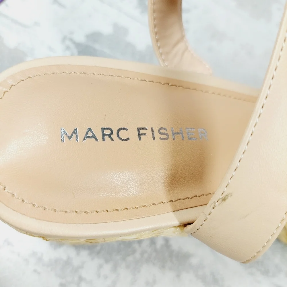 NEW Marc Fisher Steel Jute Raffia Buckle Ankle Strap Summer Sandals H757